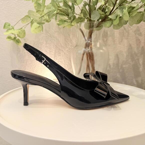 Marc Fisher Fallon Bow Patent Slingback Heel Pointed Toe Black Womens 7.5 - Picture 1 of 6